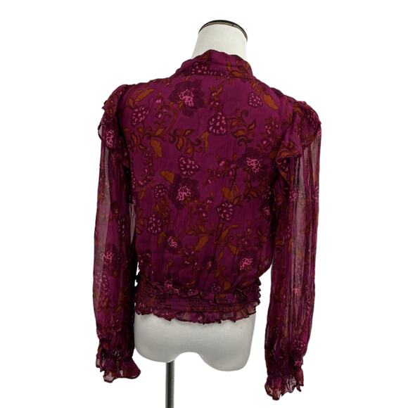 Cleobella Olivia Purple Botanical Floral Print Tie Neck Top - Picture 9 of 12